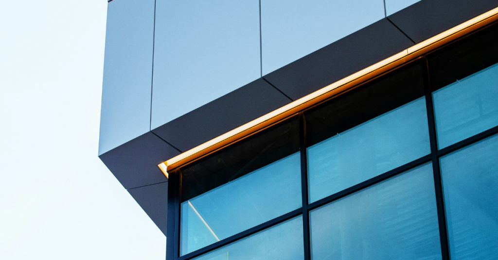 Corner of a glass city building