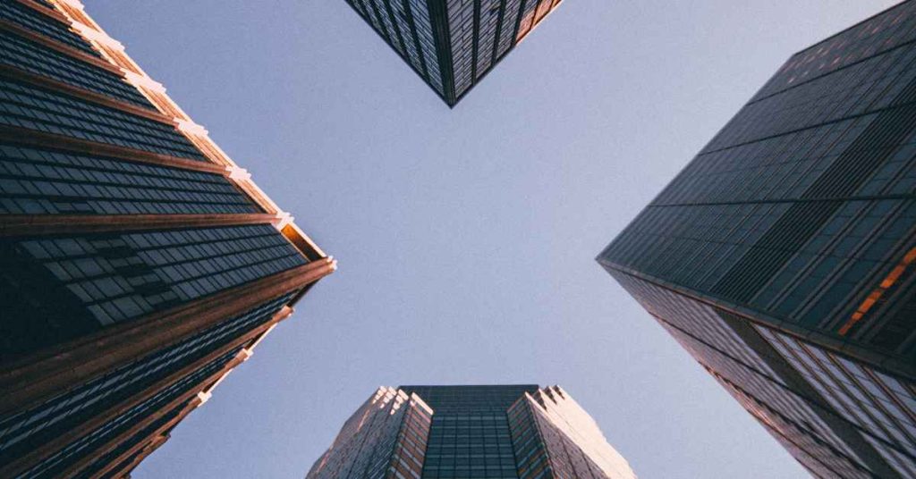 City skyline view of four buildings